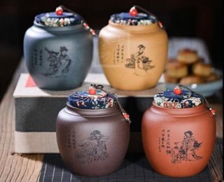 《四大美女茶葉罐》宜興紫砂壺手工紫泥，段泥，紅清水泥，天青泥茶壺具