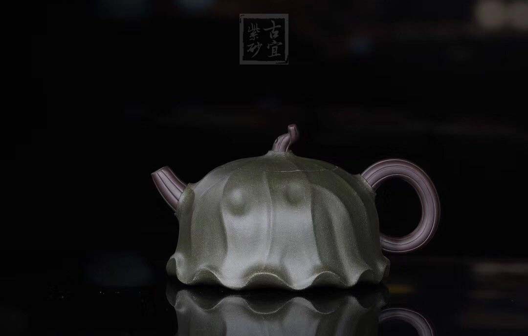 《荷葉》宜興名家紫砂壺工藝美術(shù)師手工民國綠，紫泥功夫茶具茶壺家用